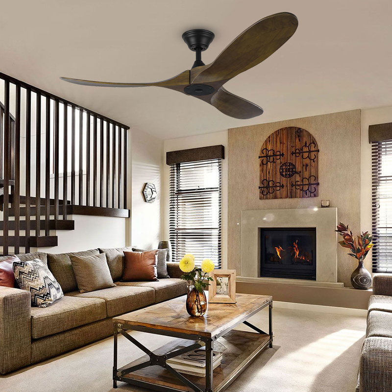 Ivy Bronx 3- Blade Large Indoor Solid Wood Ceiling Fan With Remote